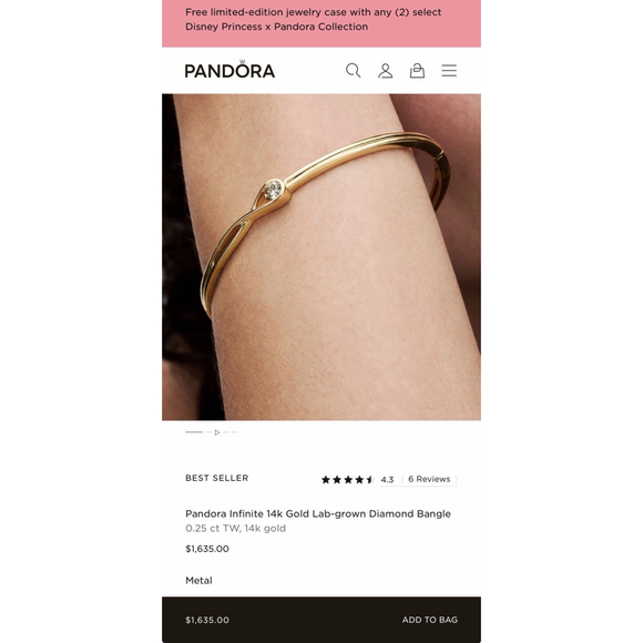 Pandora Infinite Lab-grown Diamond Bangle 0.25 carat tw 14k Gold Size 2 (6.9”) - Picture 2 of 14